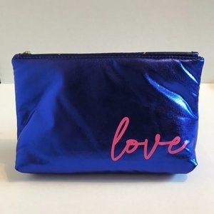 "Love" Metallic Blue Cosmetic Bag